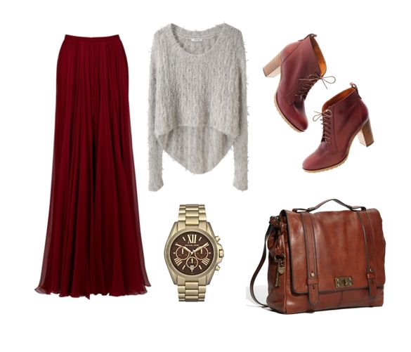 burgundy long skirt outfit