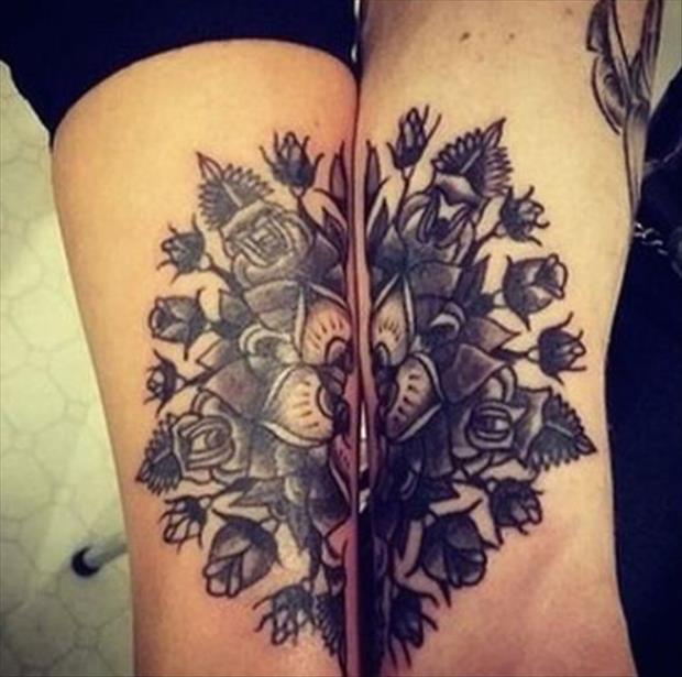 Awesome Flower Couple Tattoo Design Idea 
