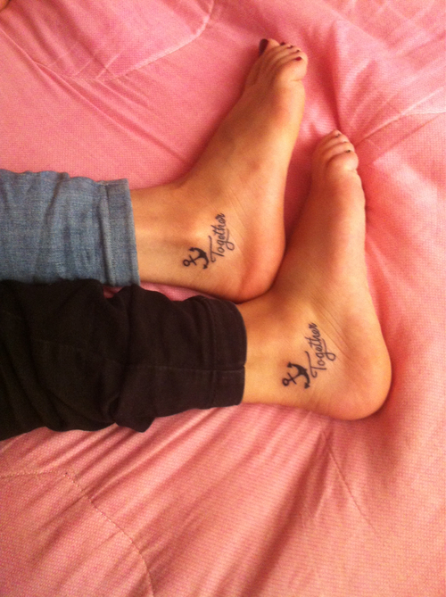Small Sister Heart Infinity Tattoo On Foots