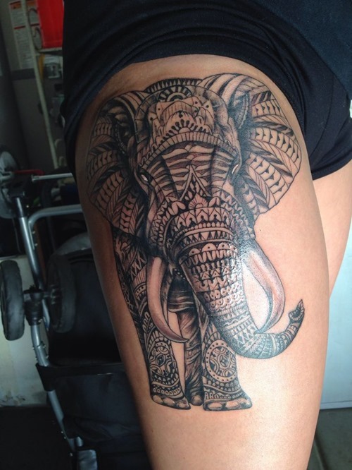 Ornamental Elephant Thigh tattoo by Matt Driscoll TattooNOW