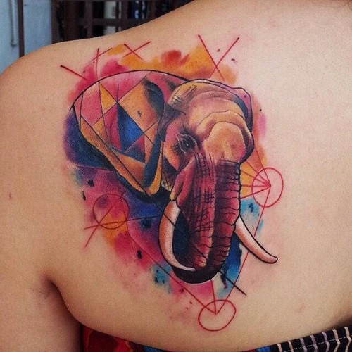 Shoulder Blade Watercolor Elephant tattoo at theYoucom