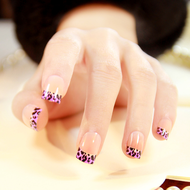 Purple Leopard Print French Tip Nails - FMag.com