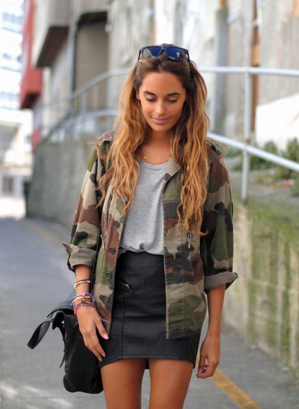 camo skirt and jacket