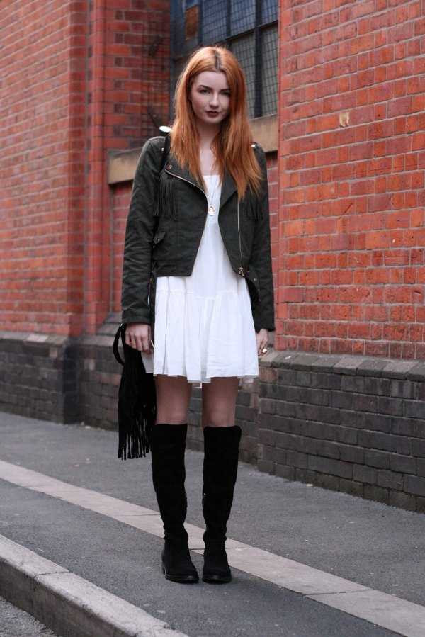white dress knee high boots