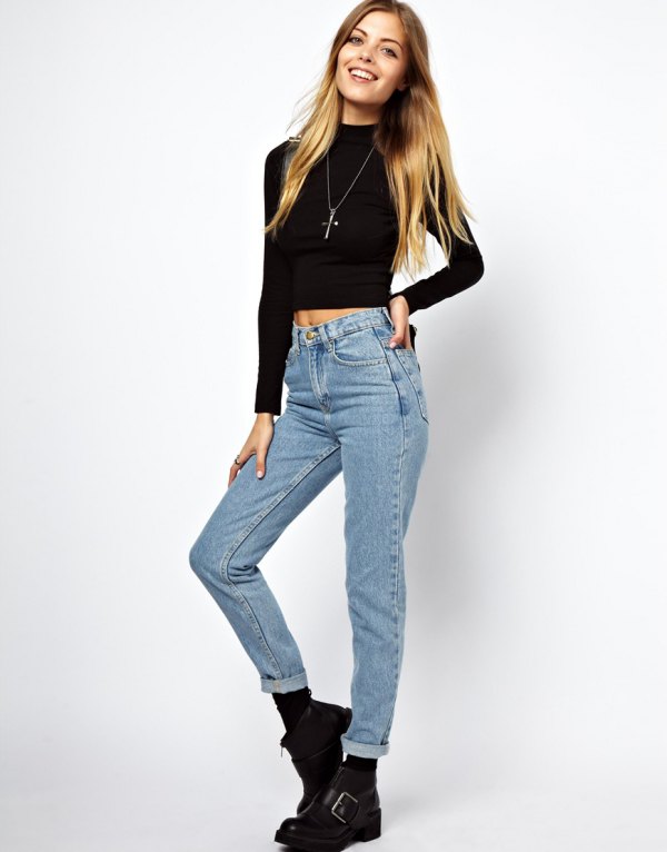 black crop top and jeans