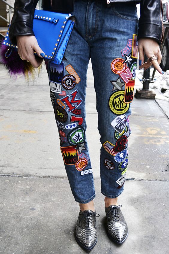jeans with patches on them
