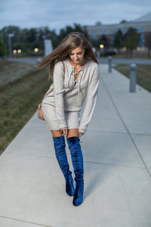 velvet dress with boots