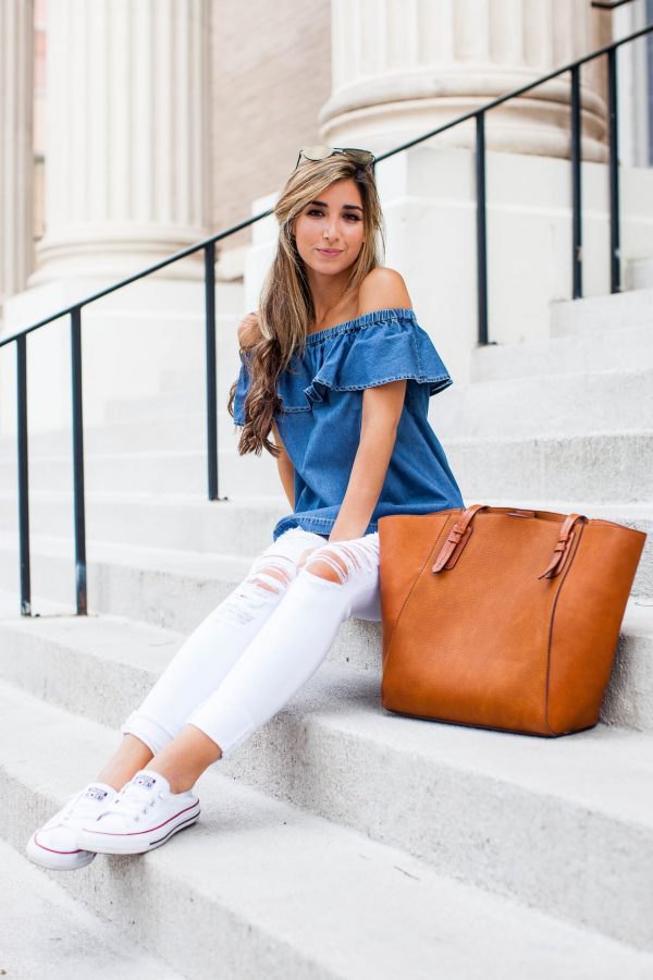How to Wear Denim Off The Shoulder Top: Best Outfit Ideas 