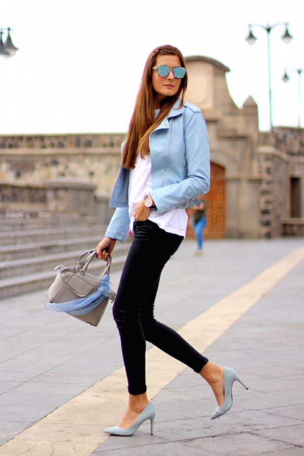 How to Wear Blue Leather Jacket: 15 Best Outfit Ideas 