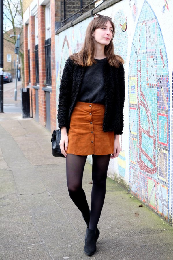 black suede skirt outfit