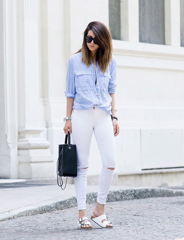 13 Refreshing & Lovely Light Blue Blouse Outfit Ideas for Ladies 