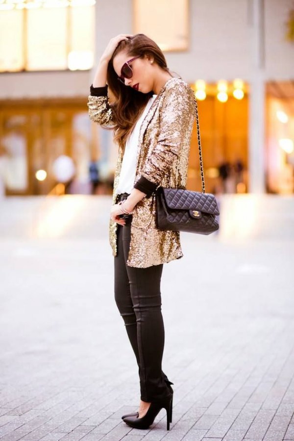 How to Wear Gold Sequin Jacket: 13 Amazing Outfit Ideas 