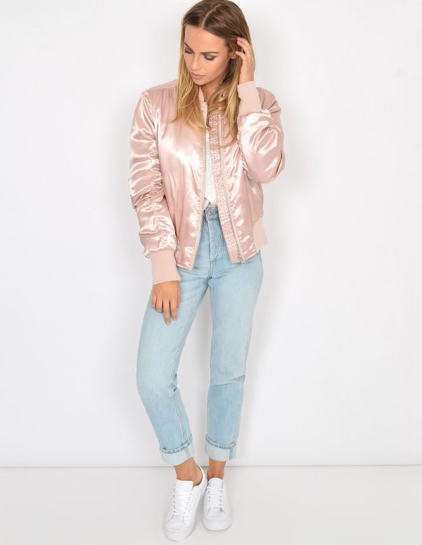 light blue satin bomber jacket