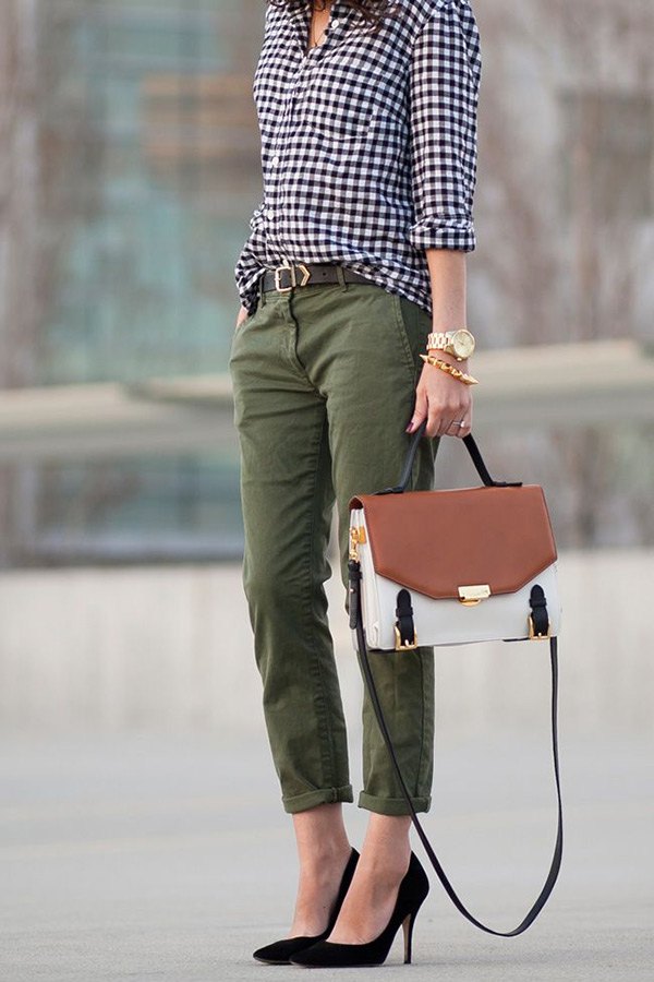 olive green and black outfit