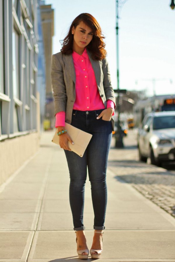 hot pink shirt outfit