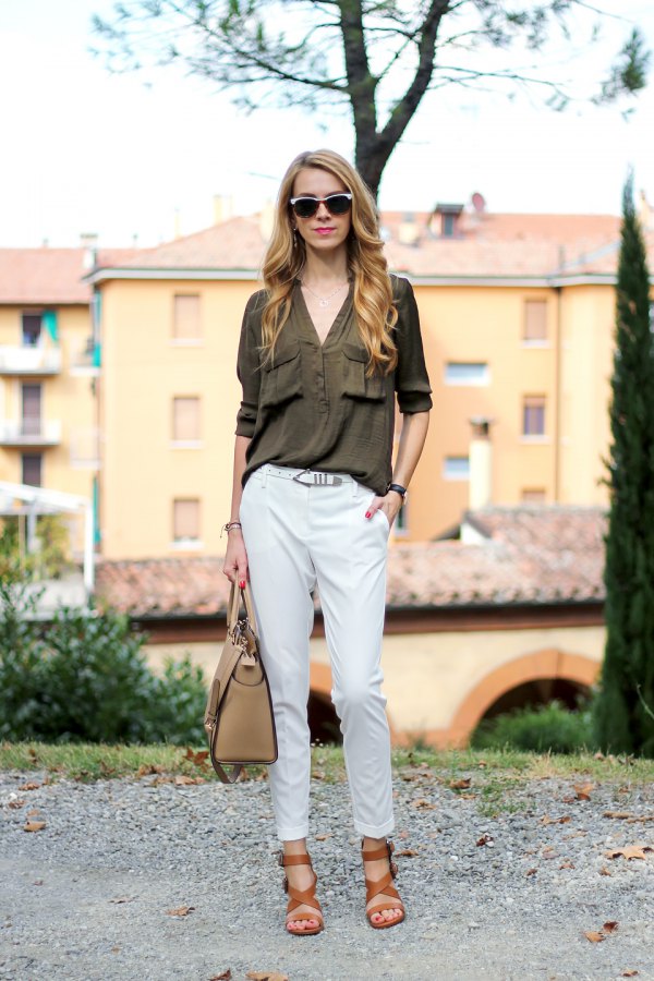 green blouse outfit