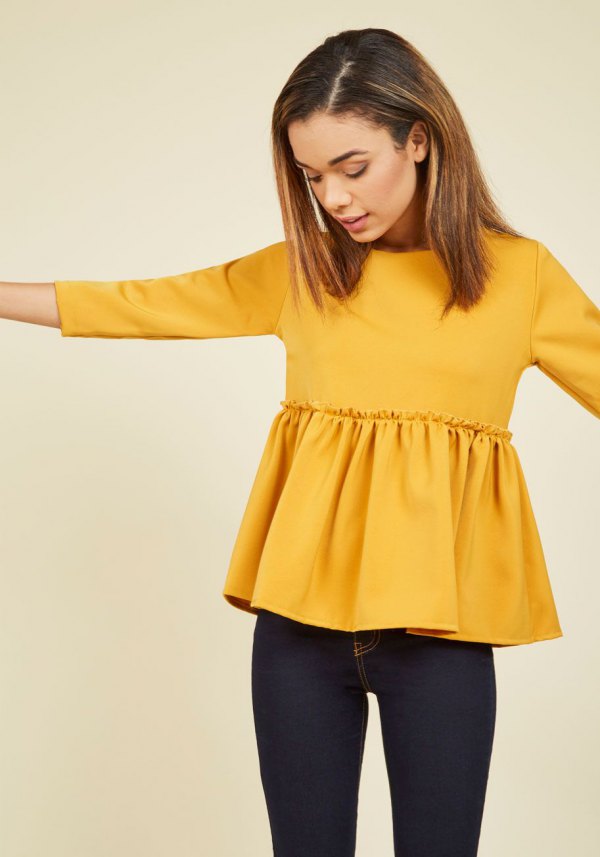 Mustard yellow blouses for misses dress