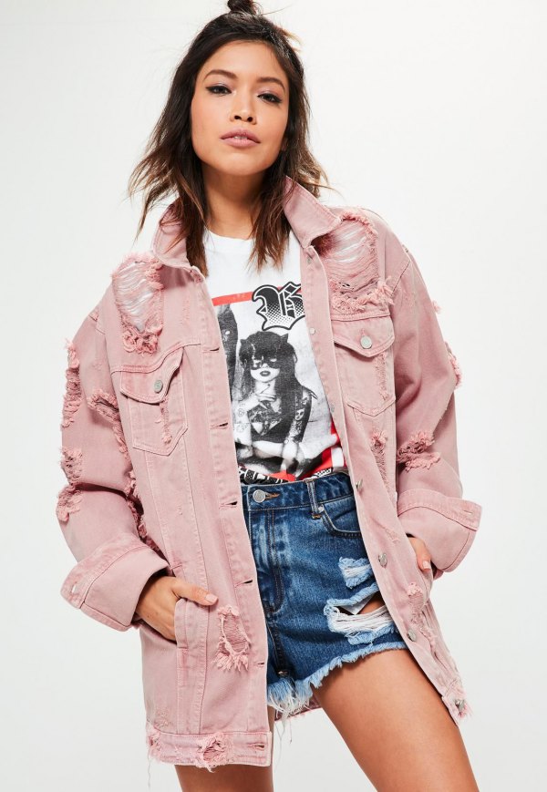 denim jacket with pink shirt