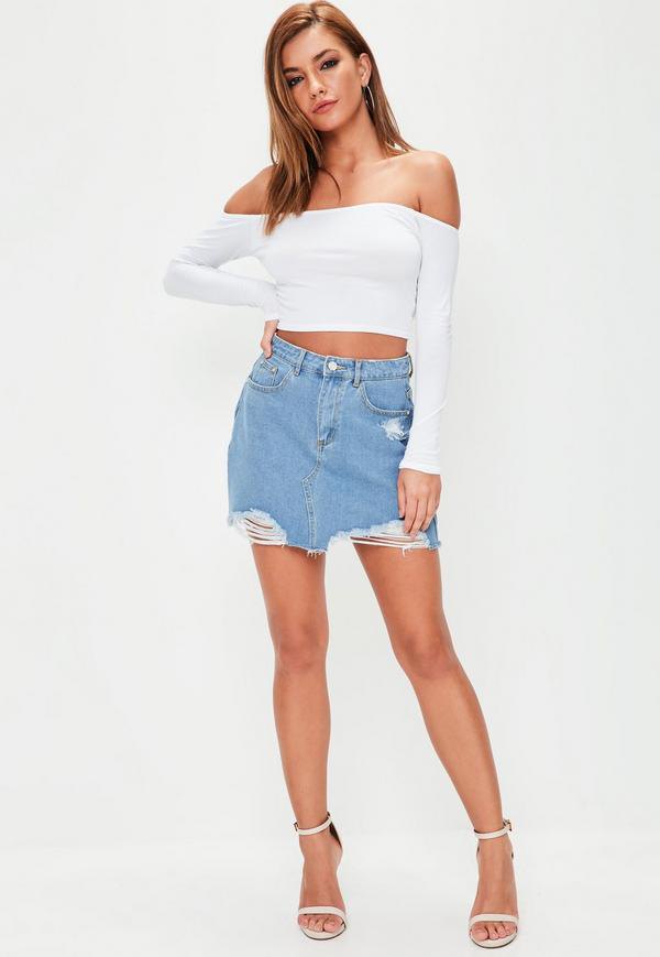 white top with denim skirt
