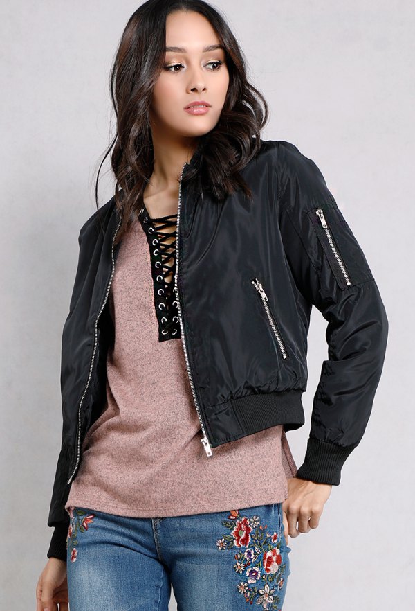 black fitted bomber jacket