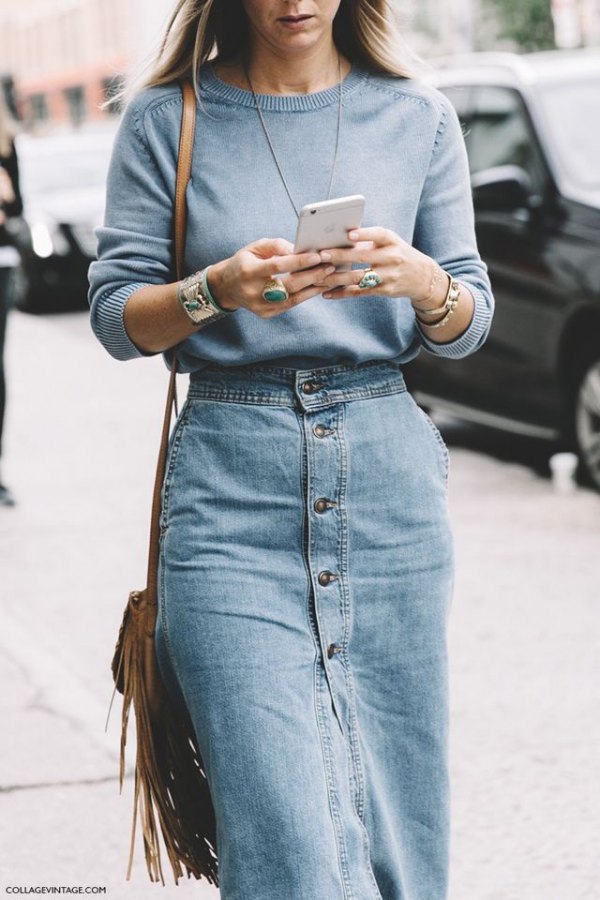 How to Wear Long Denim Skirt: 15 Youthful &amp; Attractive Outfit Ideas -  FMag.com