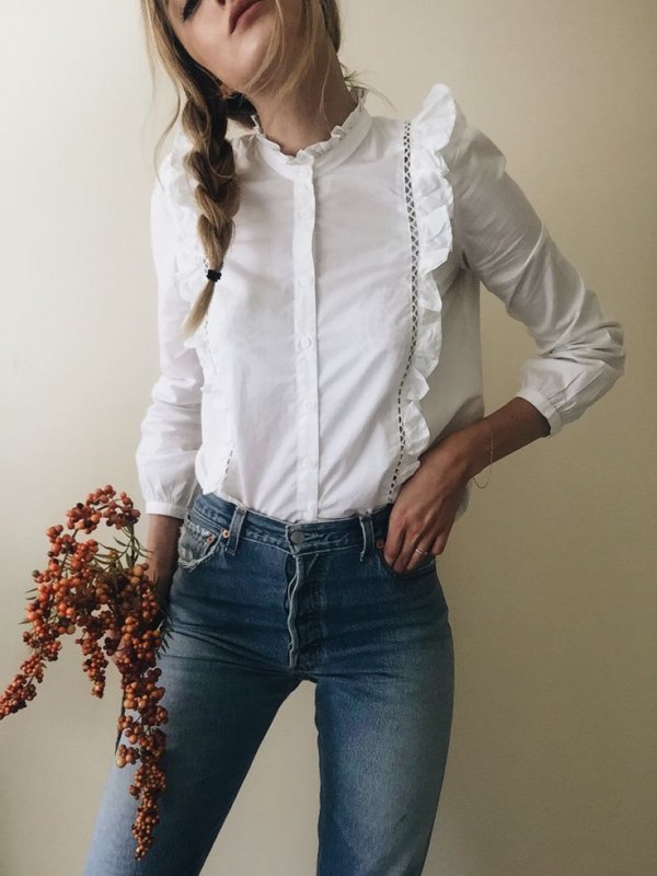 white ruffle shirt