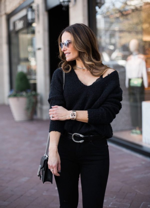 Black V Neck Sweater Outfit Ideas ...