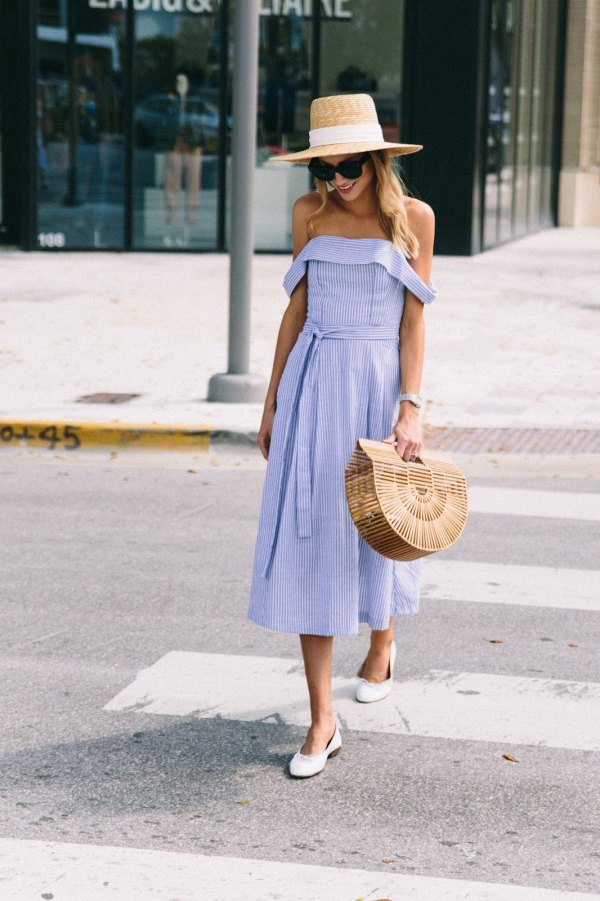 blue and white striped sundress