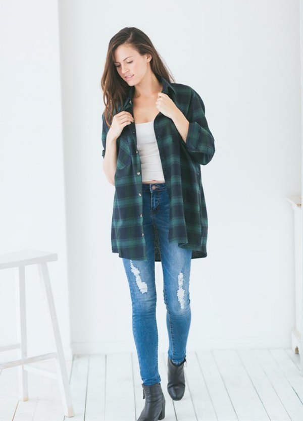 blue flannel outfit women