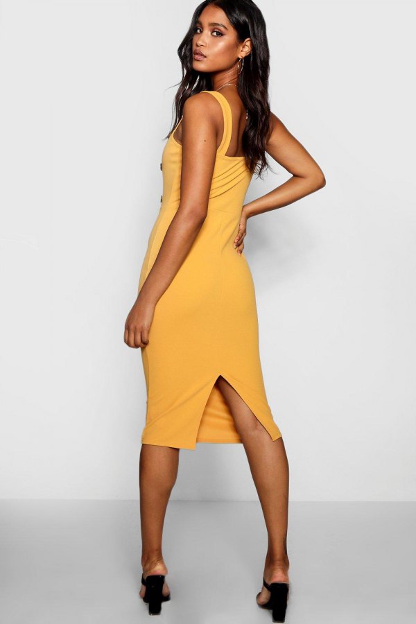 yellow fitted dress